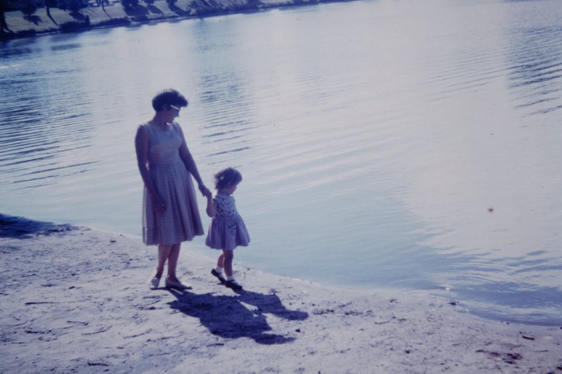 Momma and me, in coordinating dresses I think she sewed herself.